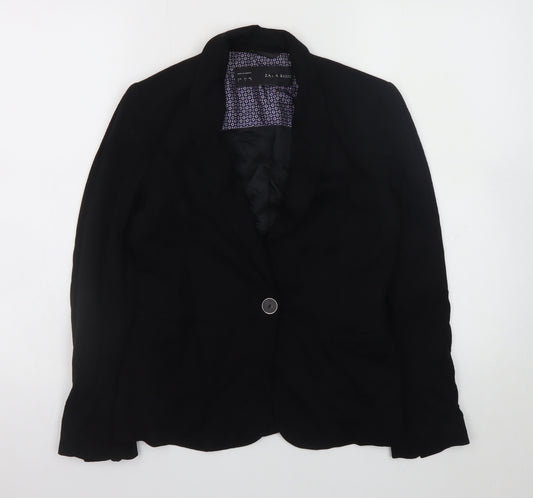 Zara Basic Women's Black One-Button Blazer Jacket Size 8