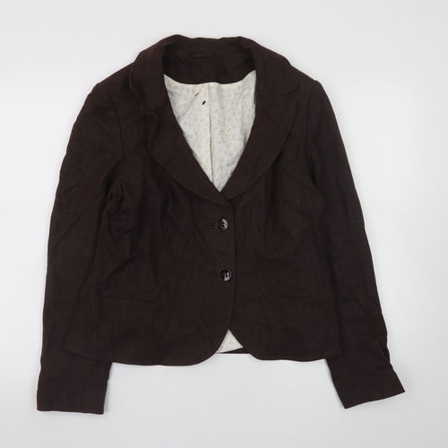 F&F Women Brown Linen Blend Classic Blazer Jacket Size 14