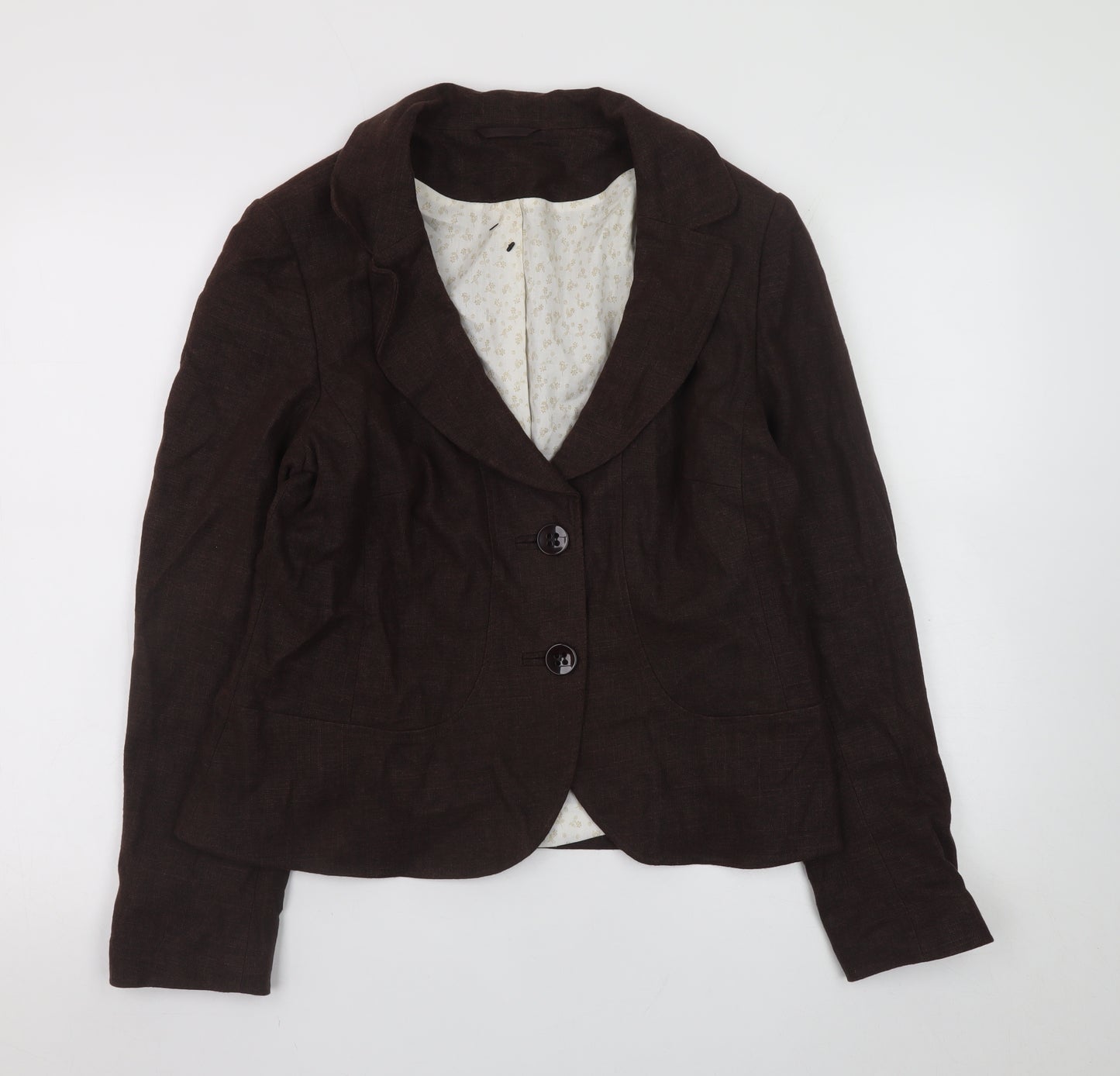F&F Women Brown Linen Blend Classic Blazer Jacket Size 14