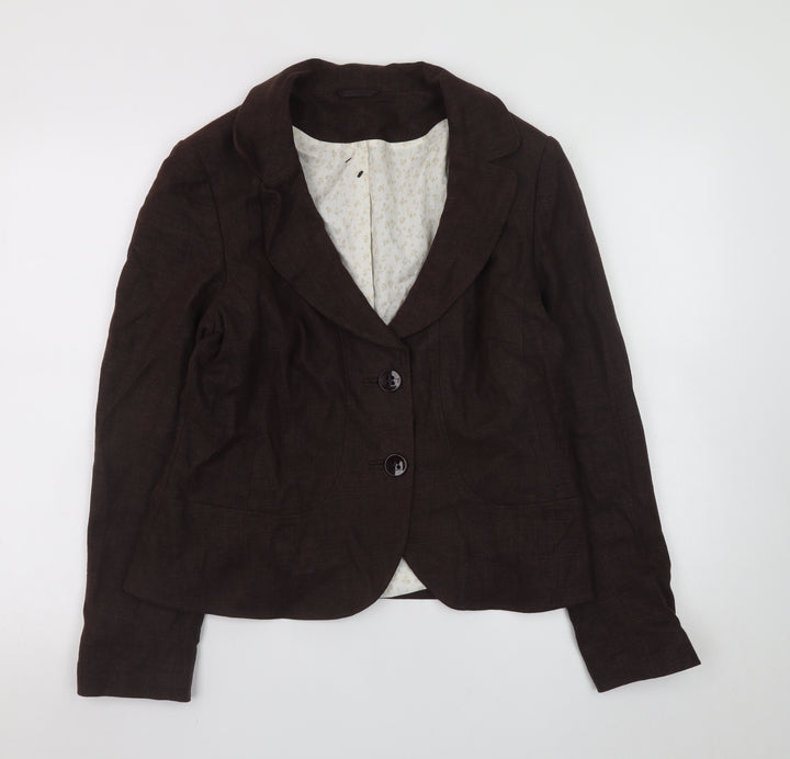 F&F Women Brown Linen Blend Classic Blazer Jacket Size 14