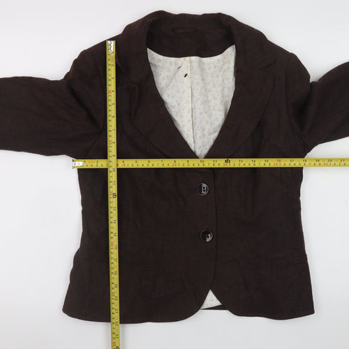 F&F Women Brown Linen Blend Classic Blazer Jacket Size 14