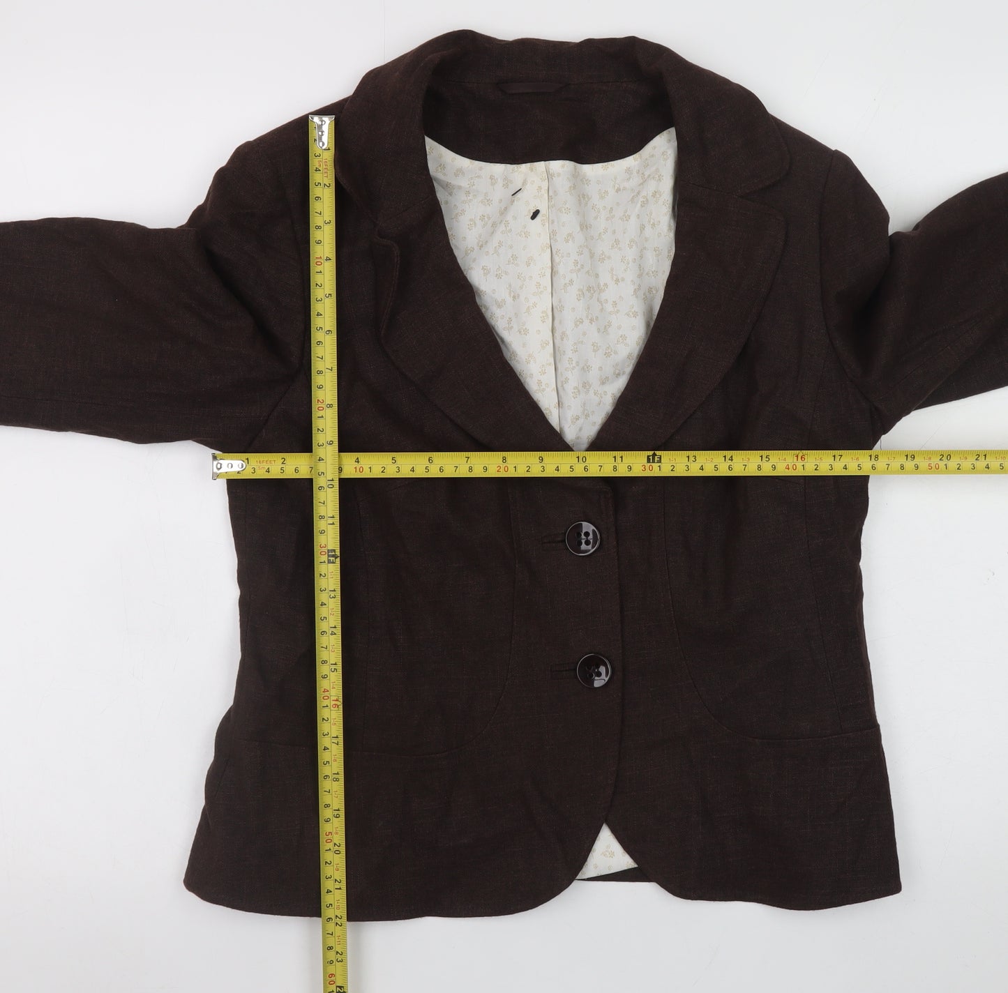 F&F Women Brown Linen Blend Classic Blazer Jacket Size 14