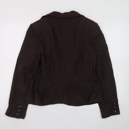 F&F Women Brown Linen Blend Classic Blazer Jacket Size 14