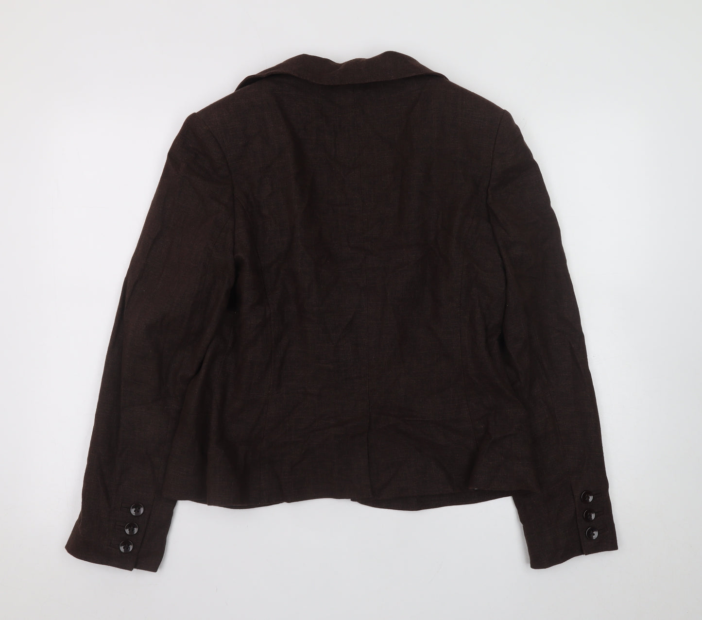 F&F Women Brown Linen Blend Classic Blazer Jacket Size 14