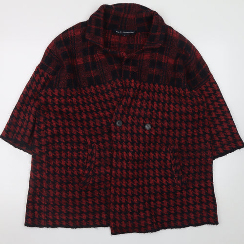 French Connection Women's Red Houndstooth Wool Blend Mid-Length Coat L