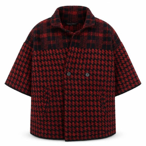 French Connection Women's Red Houndstooth Wool Blend Mid-Length Coat L