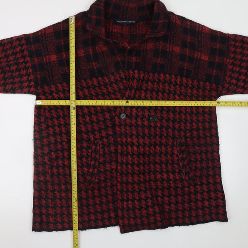 French Connection Women's Red Houndstooth Wool Blend Mid-Length Coat L