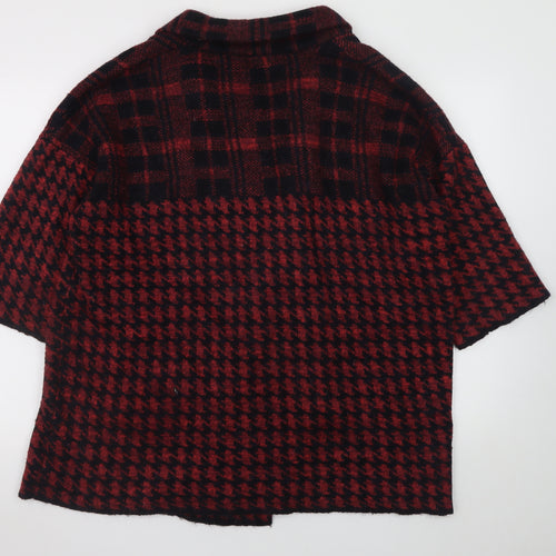 French Connection Women's Red Houndstooth Wool Blend Mid-Length Coat L
