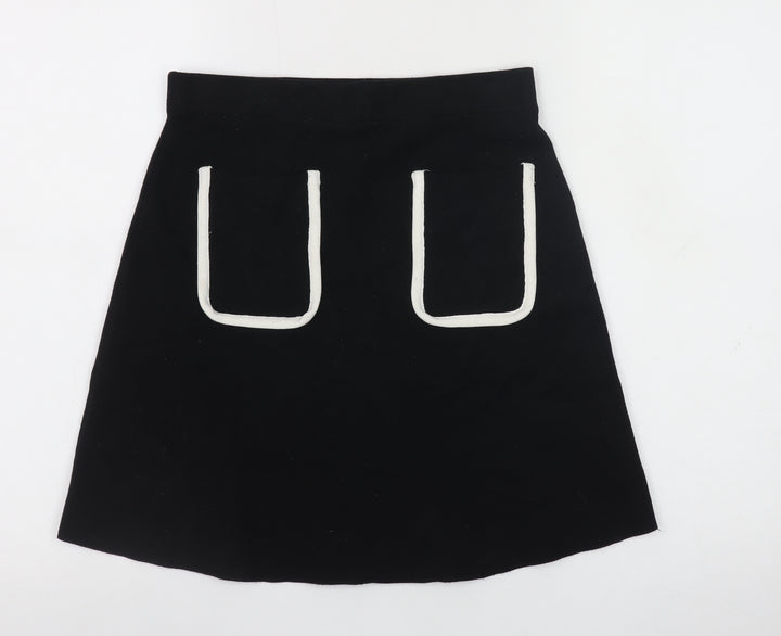 Zara Women Black Knit A-Line Skirt Size 12 with Pockets
