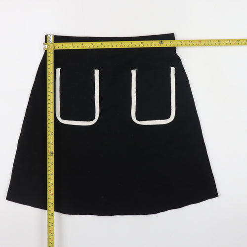 Zara Women Black Knit A-Line Skirt Size 12 with Pockets