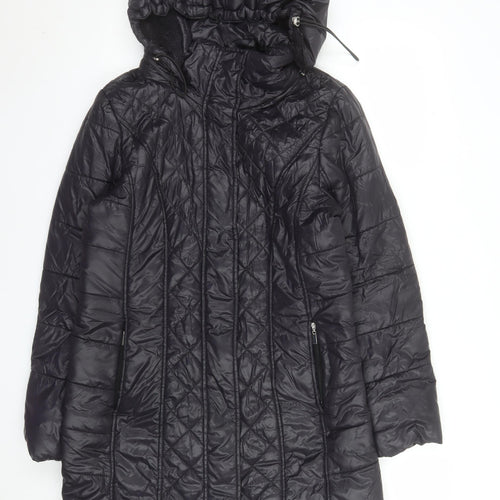 Ashley Brooke Womens Black Quilted Long Hooded Puffer Coat Size 16