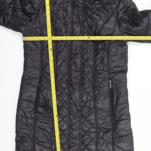 Ashley Brooke Womens Black Quilted Long Hooded Puffer Coat Size 16