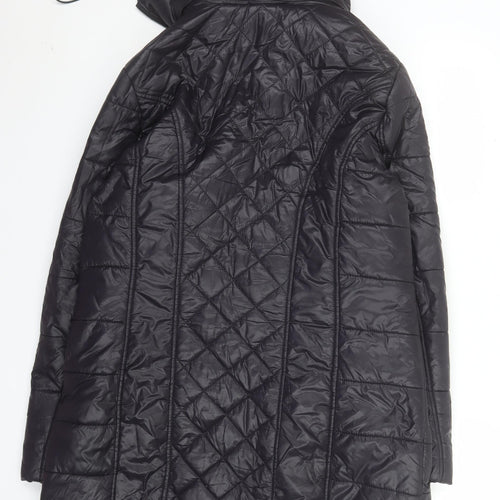 Ashley Brooke Womens Black Quilted Long Hooded Puffer Coat Size 16