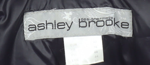 Ashley Brooke Womens Black Quilted Long Hooded Puffer Coat Size 16
