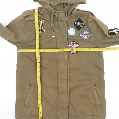 Topshop Women’s Green Hooded Military Jacket UK 8 Cotton Patches