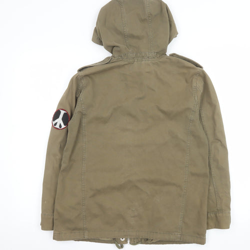 Topshop Women’s Green Hooded Military Jacket UK 8 Cotton Patches