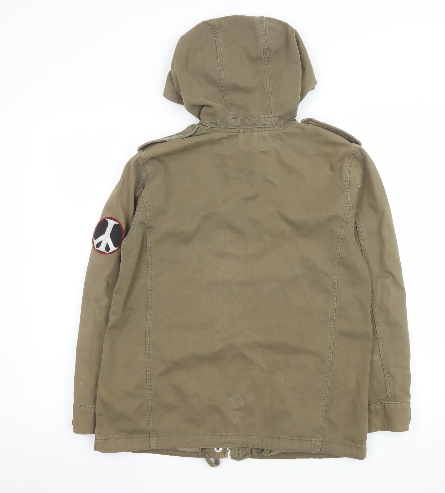 Topshop Women’s Green Hooded Military Jacket UK 8 Cotton Patches