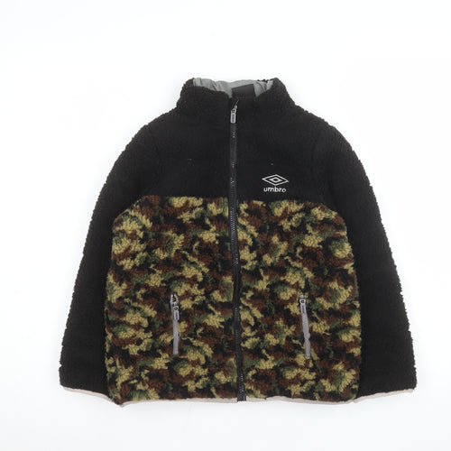 Umbro Boys Black Camouflage Fleece Puffer Jacket 8-9 Years Polyester Zip