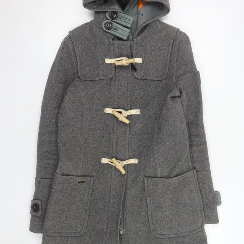 Superdry Men's Grey Wool Blend Duffle Coat XS Hooded Toggle Winter Jacket