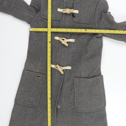 Superdry Men's Grey Wool Blend Duffle Coat XS Hooded Toggle Winter Jacket
