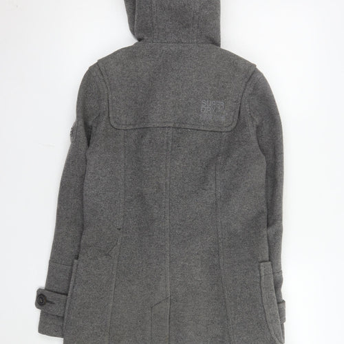 Superdry Men's Grey Wool Blend Duffle Coat XS Hooded Toggle Winter Jacket
