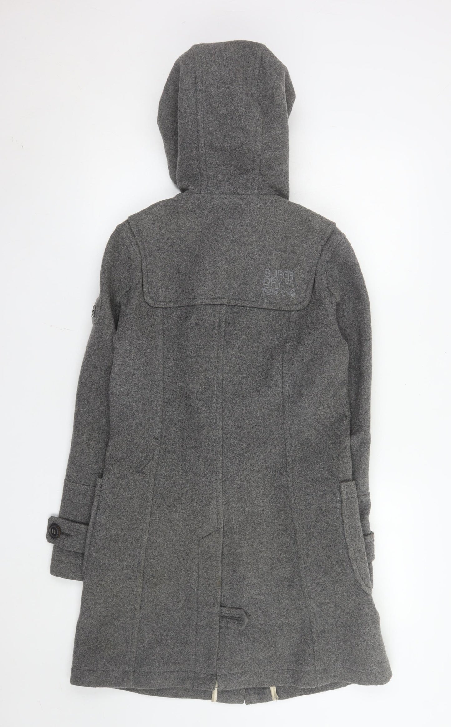 Superdry Men's Grey Wool Blend Duffle Coat XS Hooded Toggle Winter Jacket