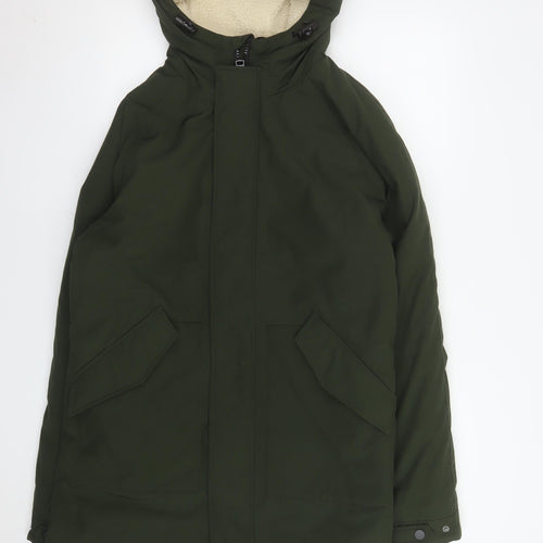 Marks and Spencer Women's Green Hooded Long Parka Coat Size S