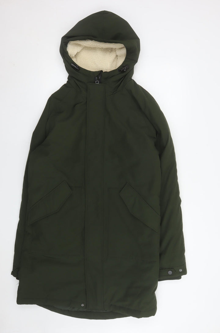 Marks and Spencer Women's Green Hooded Long Parka Coat Size S