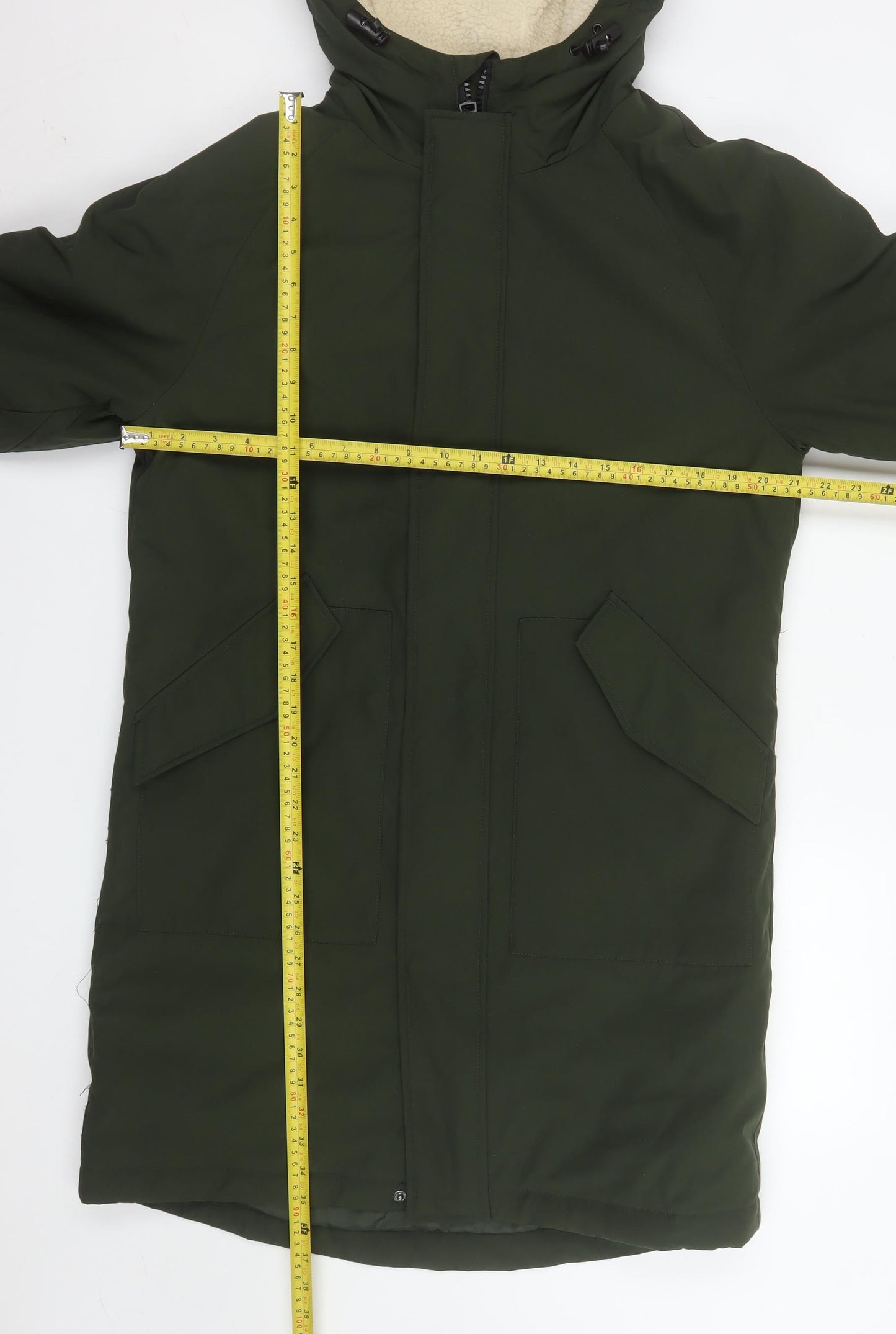 Marks and Spencer Women's Green Hooded Long Parka Coat Size S