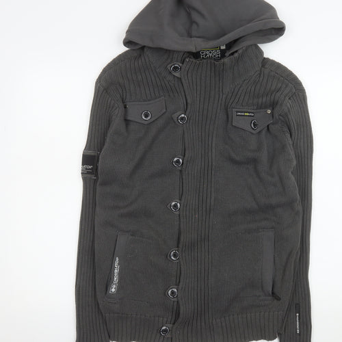 Crosshatch Men’s Grey Hooded Knit Button Jacket XL