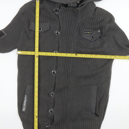 Crosshatch Men’s Grey Hooded Knit Button Jacket XL