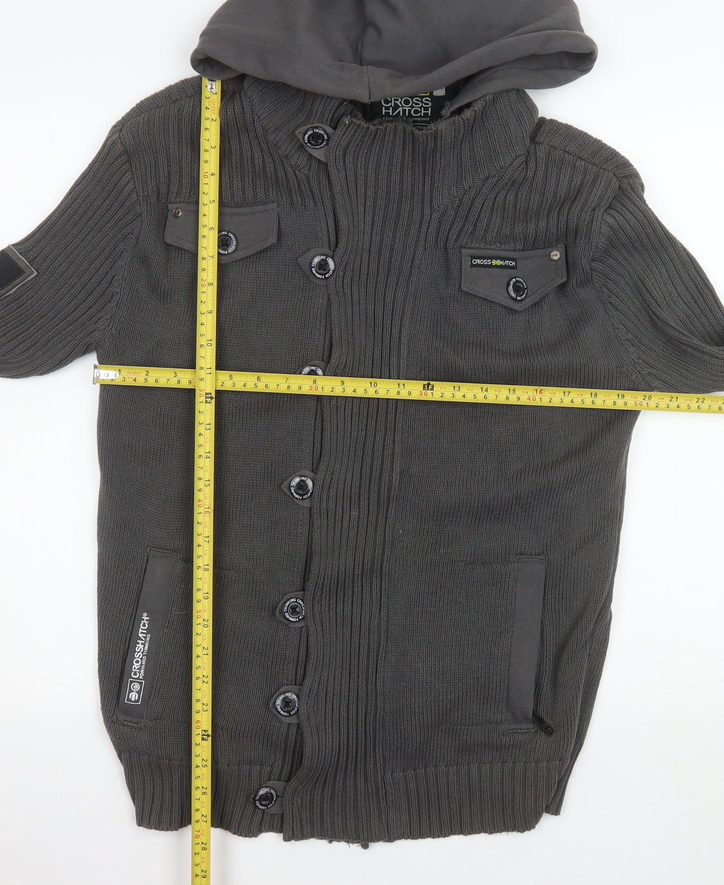 Crosshatch Men’s Grey Hooded Knit Button Jacket XL
