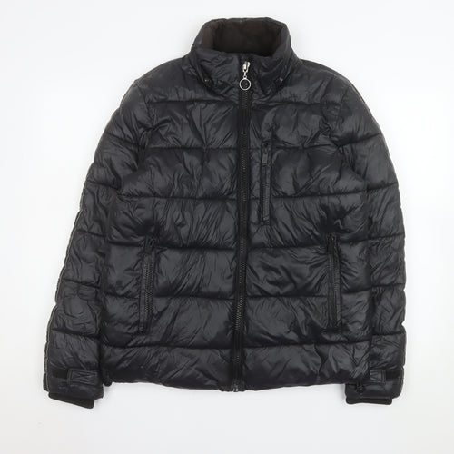 River Island Men's Black XS Puffer Jacket Nylon Zip Winter Coat