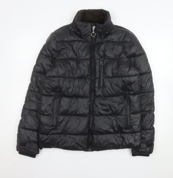 River Island Men's Black XS Puffer Jacket Nylon Zip Winter Coat