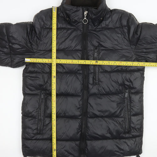 River Island Men's Black XS Puffer Jacket Nylon Zip Winter Coat