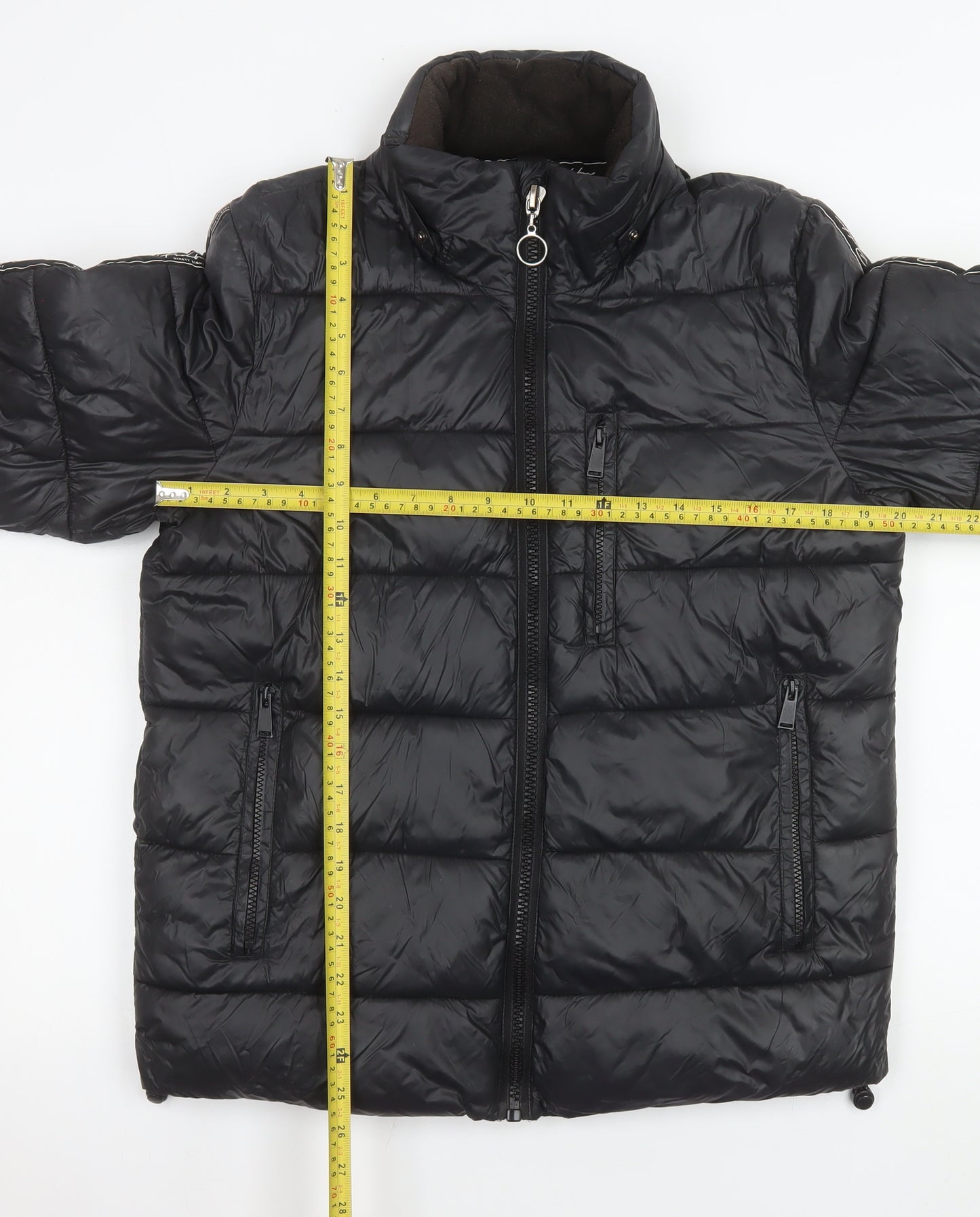 River Island Men's Black XS Puffer Jacket Nylon Zip Winter Coat