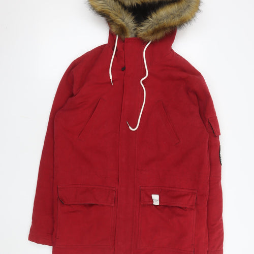 Nicce London Men's Red Cotton Hooded Parka Coat XS