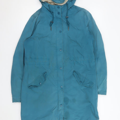 Seasalt Cornwall Women Blue Hooded Long Waterproof Rain Coat Size 10