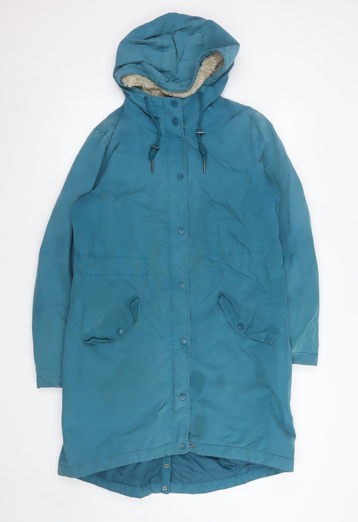 Seasalt Cornwall Women Blue Hooded Long Waterproof Rain Coat Size 10