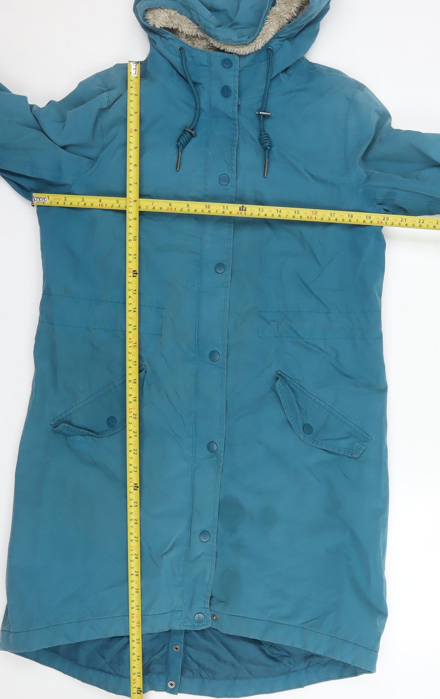 Seasalt Cornwall Women Blue Hooded Long Waterproof Rain Coat Size 10