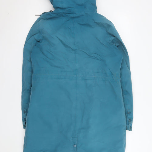 Seasalt Cornwall Women Blue Hooded Long Waterproof Rain Coat Size 10