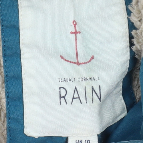 Seasalt Cornwall Women Blue Hooded Long Waterproof Rain Coat Size 10