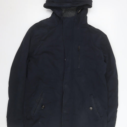 Criminal Mens Blue Cotton Parka Hooded Shower Resistant Jacket M