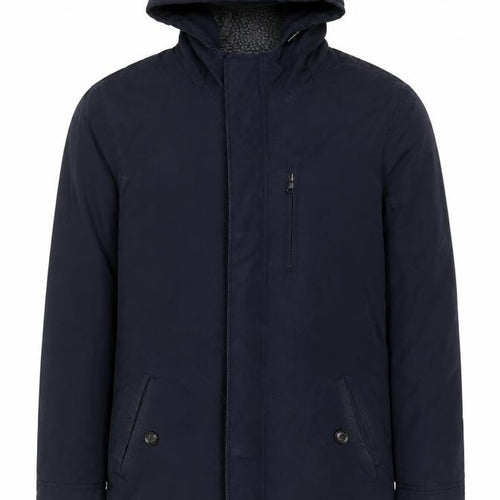 Criminal Mens Blue Cotton Parka Hooded Shower Resistant Jacket M