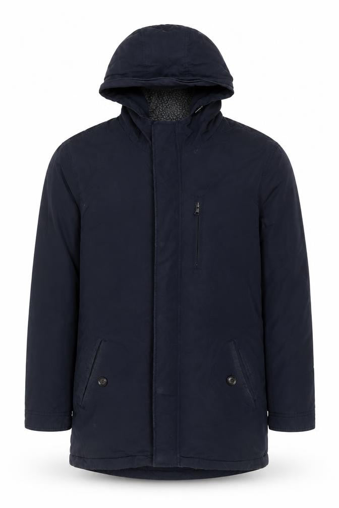 Criminal Mens Blue Cotton Parka Hooded Shower Resistant Jacket M