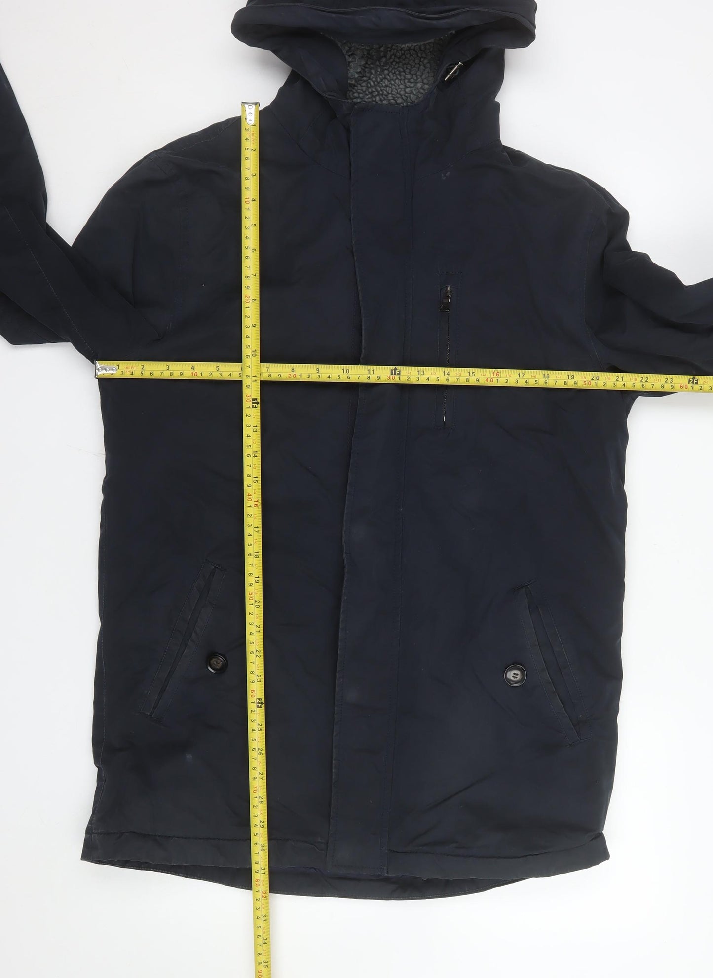 Criminal Mens Blue Cotton Parka Hooded Shower Resistant Jacket M