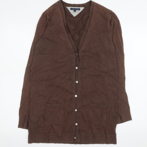 Tommy Hilfiger Women's Brown XL V-Neck Long Sleeve Cotton Cashmere Cardigan