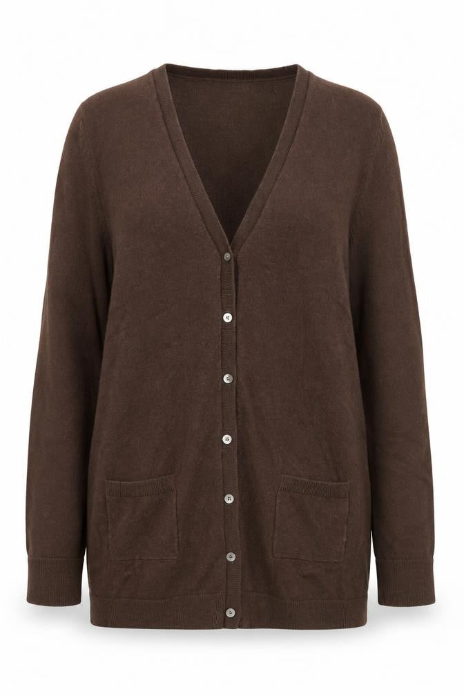 Tommy Hilfiger Women's Brown XL V-Neck Long Sleeve Cotton Cashmere Cardigan
