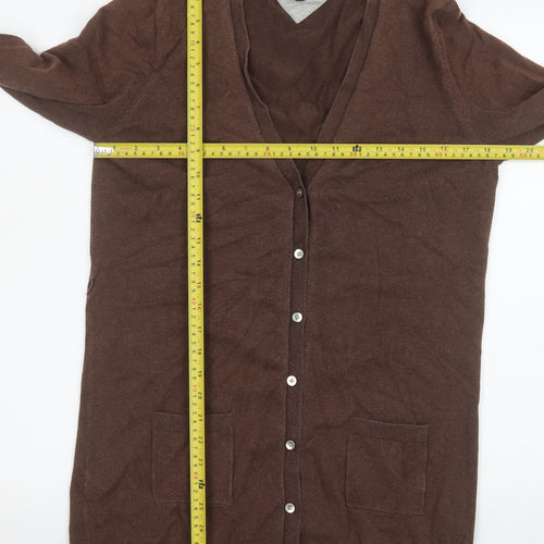 Tommy Hilfiger Women's Brown XL V-Neck Long Sleeve Cotton Cashmere Cardigan