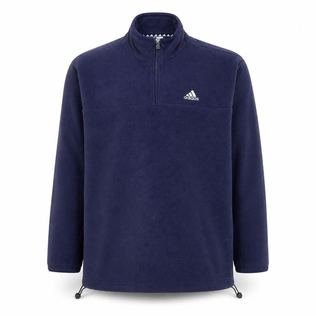 Front view of Adidas Men's Blue Fleece 1/2 Zip Pullover Sweatshirt, size L
